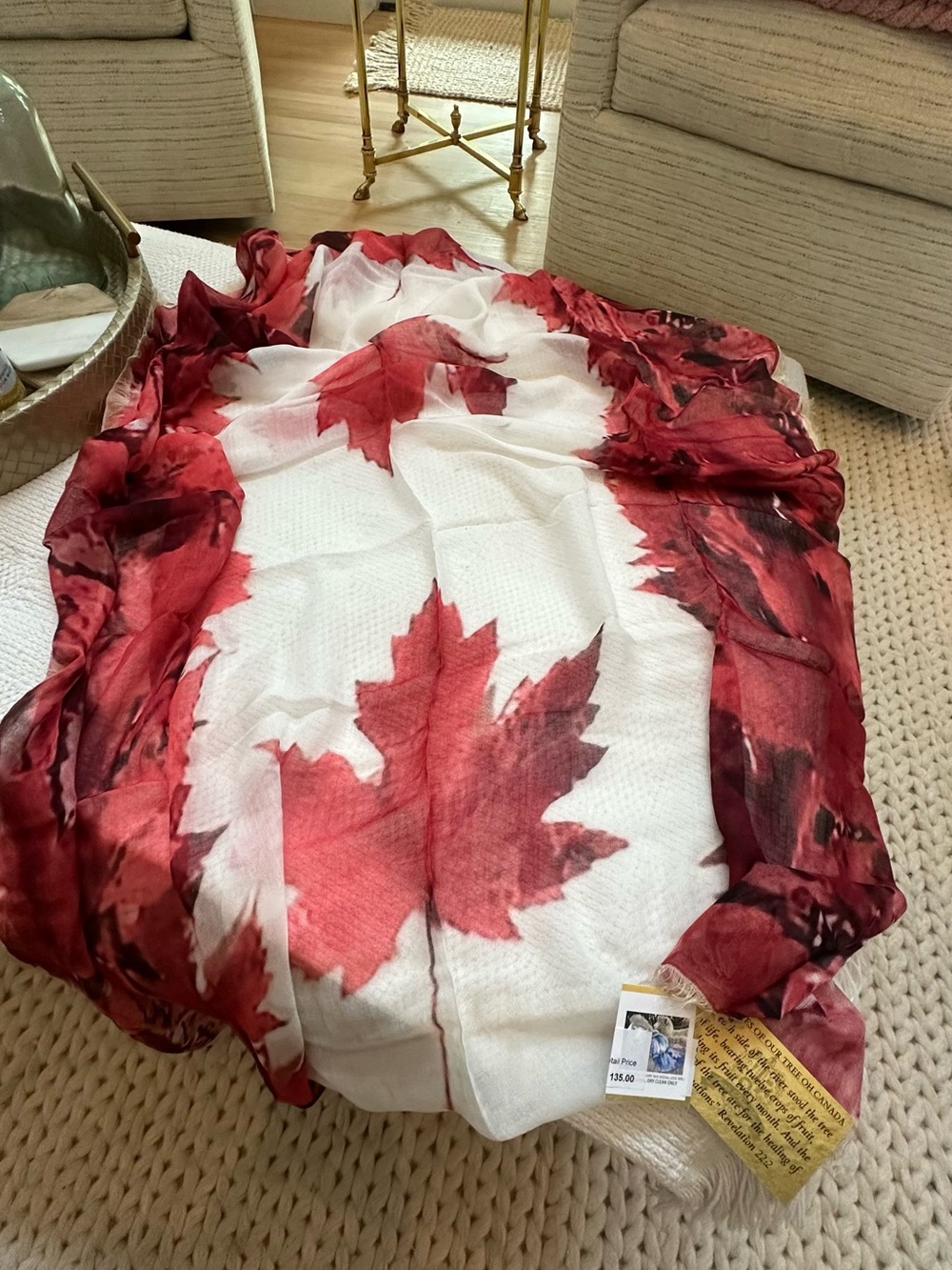 Red Maple Leaf Sheer Scarf - Lightweight Fall Accent